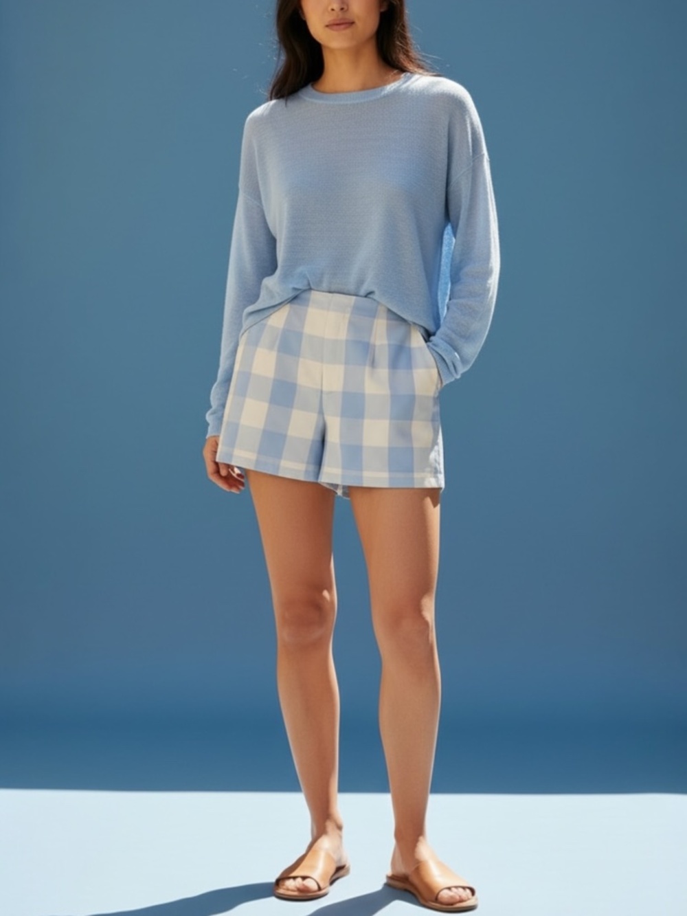 Avec Les Filles Gingham Blue and White Shorts Size 8 Last Pair